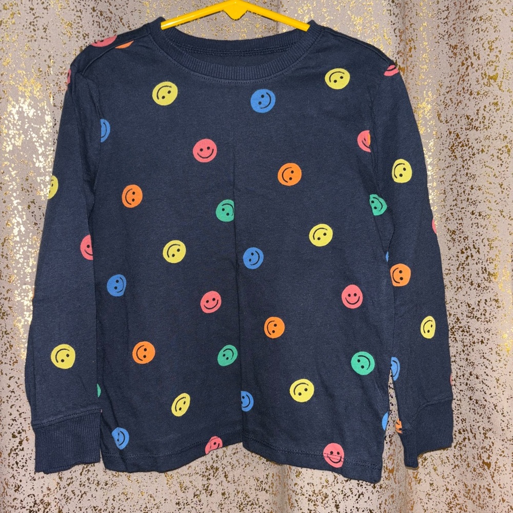 Old Navy Kids Long Sleeve Shirt - Navy with Multicolor Smiley Faces